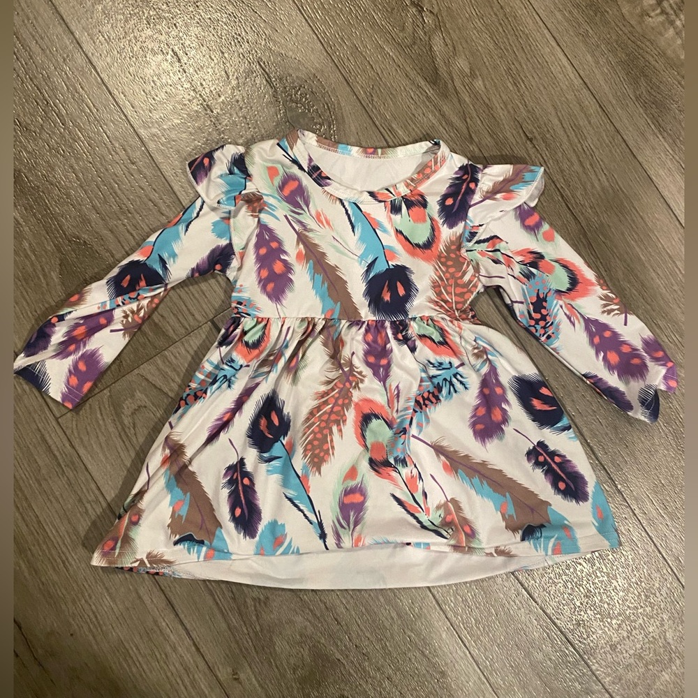 Colorful Feather Print Kids dress
